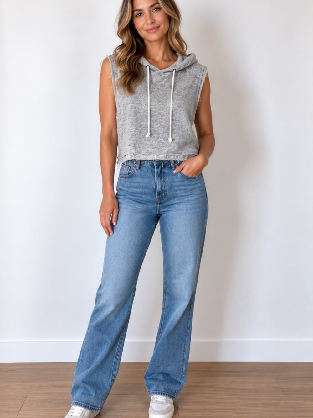 ZYIA Heather Gray Sleeveless Cropped Hoodie